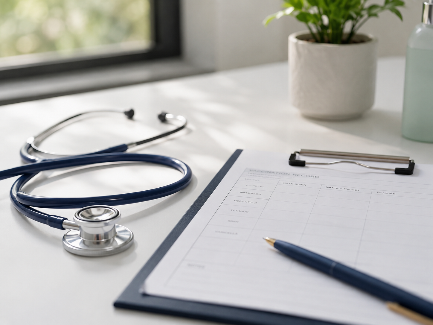 Vaccination record and stethoscope at WESTLY Care